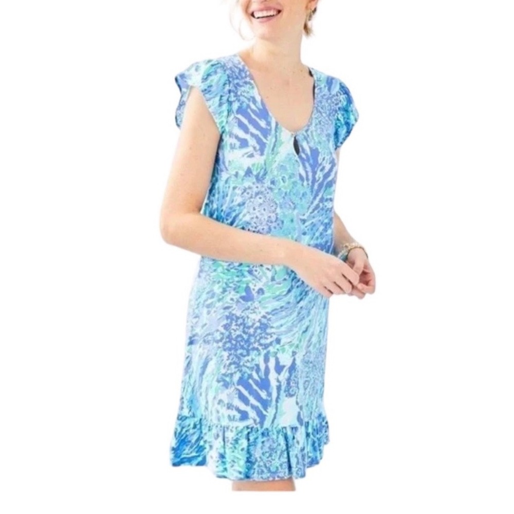 Lilly Pulitzer Rejina shift dress blue haven Hey Hey Soleil size medium